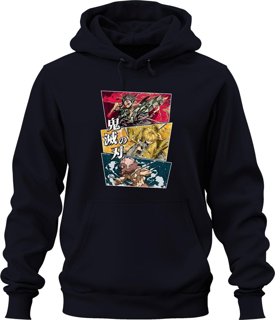 鬼滅の刃 Kimetsu no Yaiba Tanjiro Zenitsu Inosuke Anime Geschenk Uni Hoodie Kapuzenpullover, Navy, 3XL