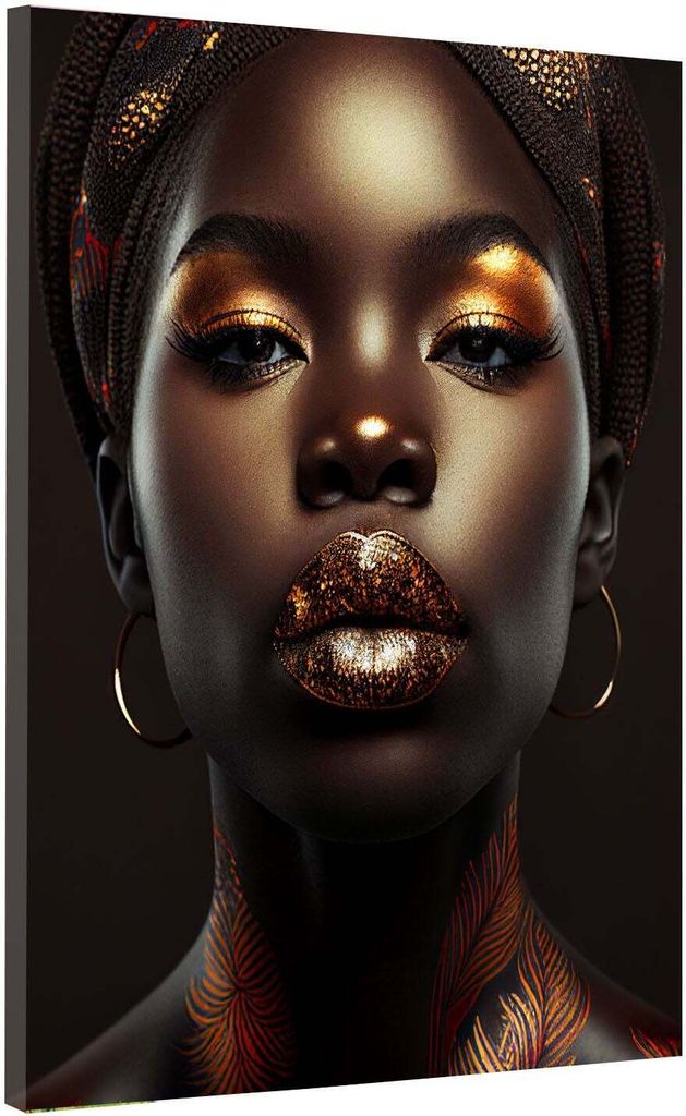 Leinwandbild Wandbild Lips, afrikanische Frau Kunstdruck XXL Wanddeko: 120x160x4cm