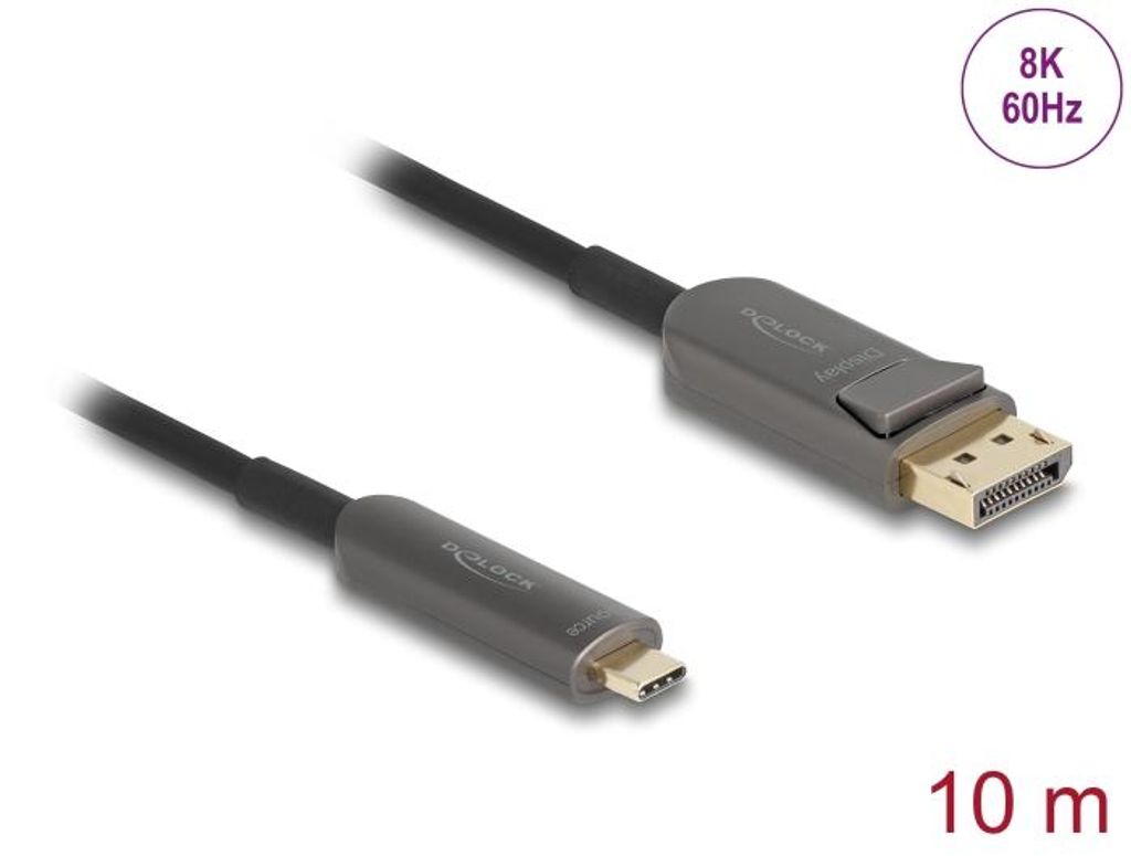 Delock Aktives Optisches Kabel USB Type-C zu DisplayPort 8K 60 Hz 40 Gbps 10 m