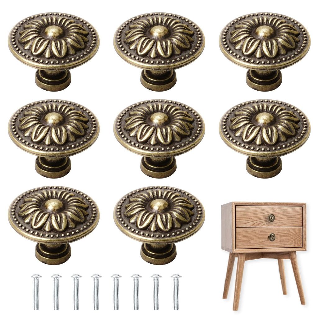 8 antike Möbelknöpfe aus Bronze, Vintage-Möbelgriffe, Retro-Schubladenknöpfe aus Bronze, Griffe für Möbel, Schränke, Beschläge, 30 mm Durch...