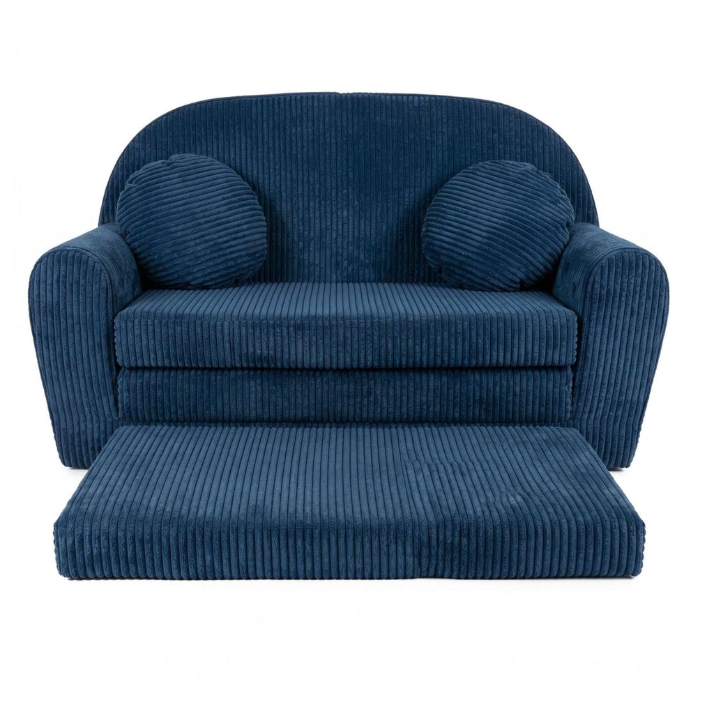 Kindersofa groß Cord in Dunkelblau mit Verlängerung, bequem Produktbild 