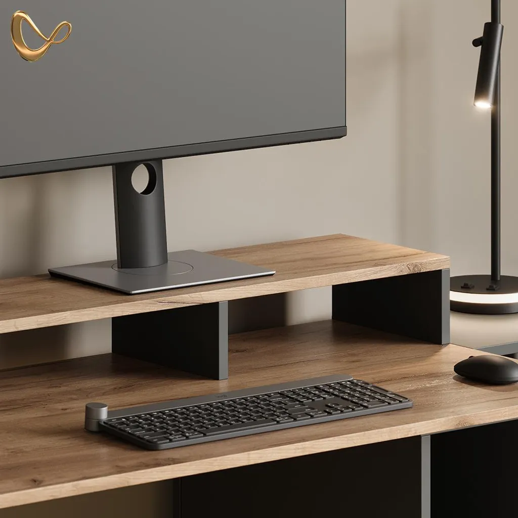 Support écran Ergonomique Livinity Lorena 80cm, Chêne Doré et Anthracite