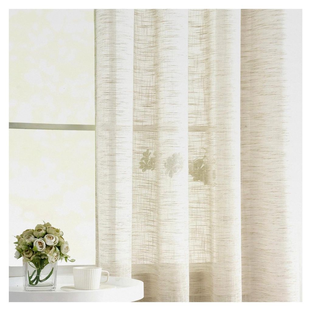 Leinen Gardinen mit Rückenlasche 136 cm Breite Slub-Textur halbtransparent Beige Leinenoptik lichtdurchlässig Vorhänge für Schlafzimmer und Woh...