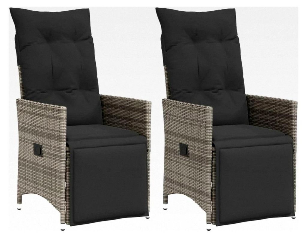 Gartensessel mit Kissen 2 Stück, verstellbar, grau, Poly Rattan