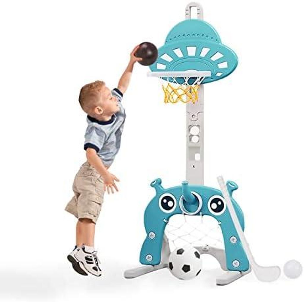 Kinder Basketballkorb Set |4 in 1 höhenverstellbarer Basketballständer & Fußballtor Golfspiel Ringwurf Kinder Baby Kleinkind Kleinkind (Grün)