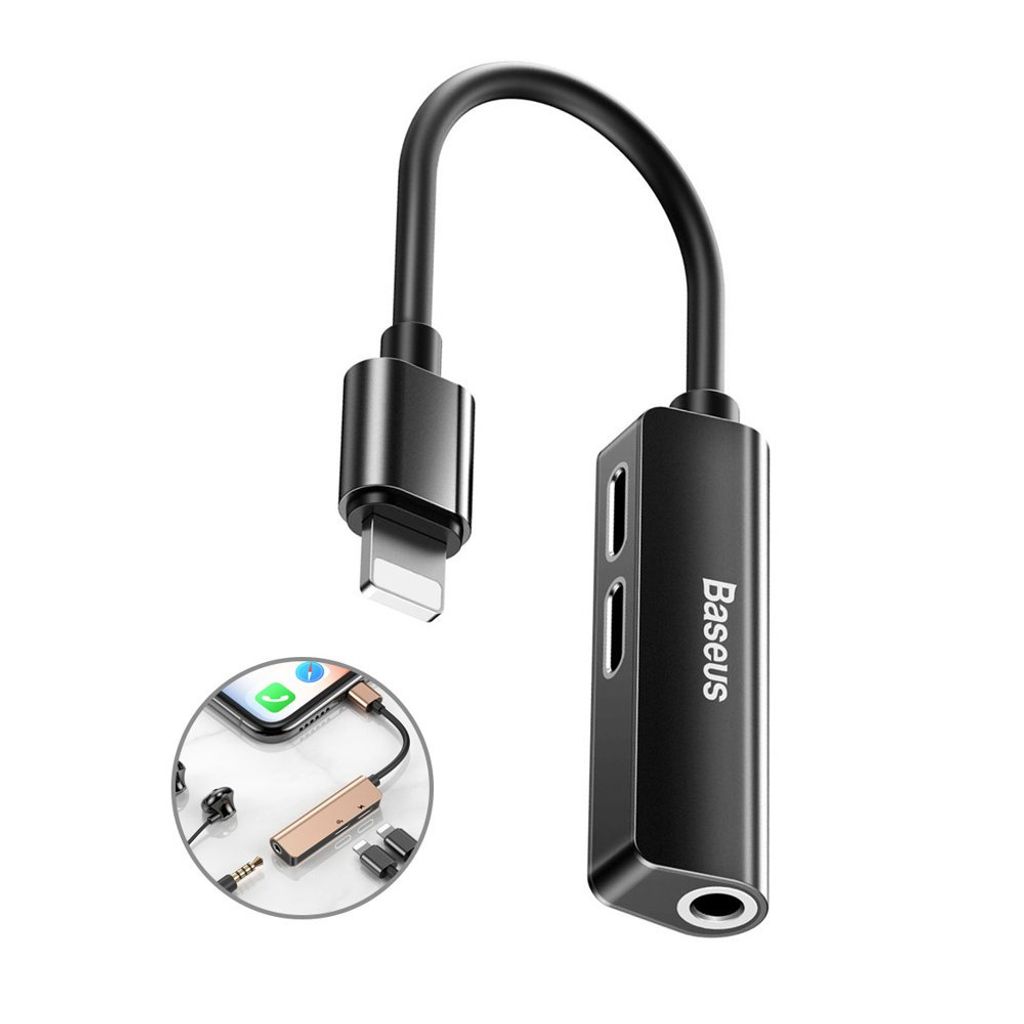 Baseus Audio Converter L52 Adapter Lightning auf 2x Lightning + Miniklinke 3,5mm schwarz (CALL52-01)