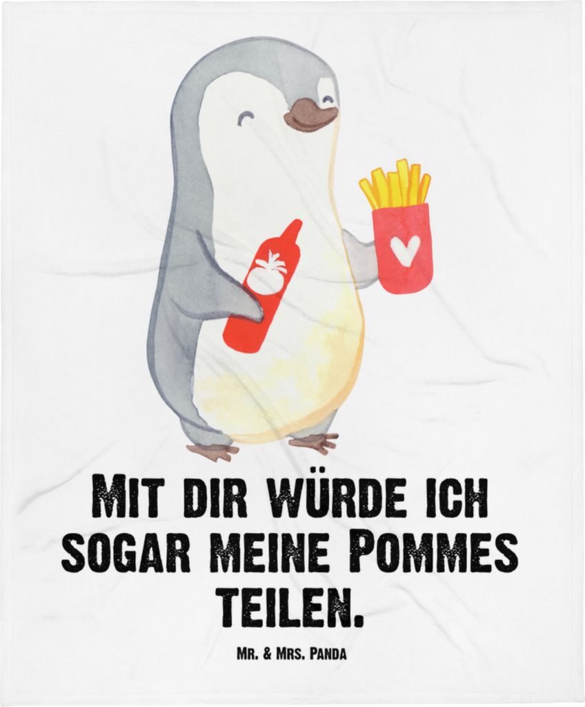 Mr. & Mrs. Panda Babydecke Pinguin Pommes - Weiß - Geschenk, Hochzeitstag, für Freundin, Frauen, Valentinstag, Partner, Plaid, Schlummerdecke, Er...