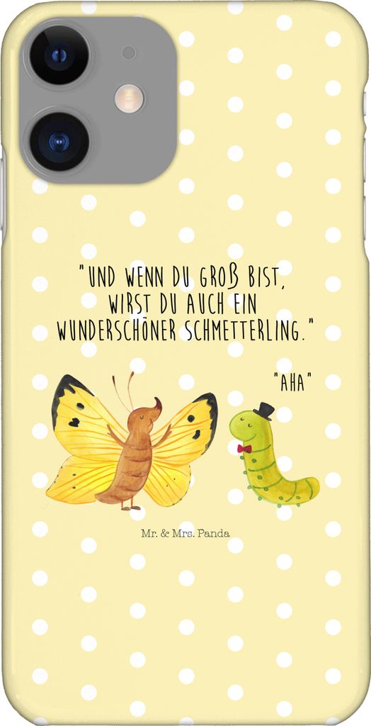 Mr. & Mrs. Panda Iphone 11 Handyhülle Raupe Schmetterling - Gelb Pastell - Geschenk, Gute Laune, Handy Schutzhülle, Schönheit, Hut, Cover, Zitro...