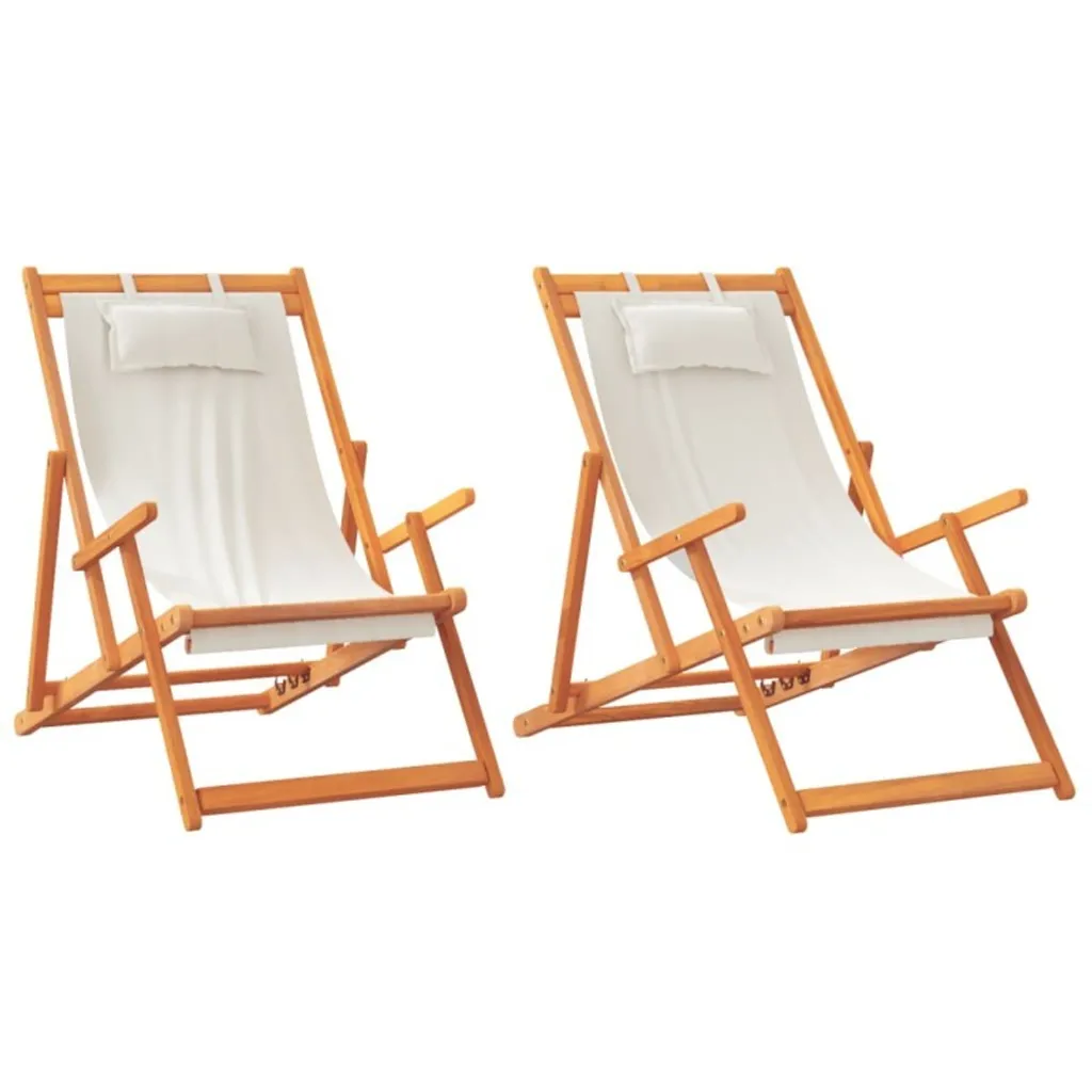 vidaXL Spiaggine Pieghevoli Crema - Set 2 Pezzi Tessuto Oxford