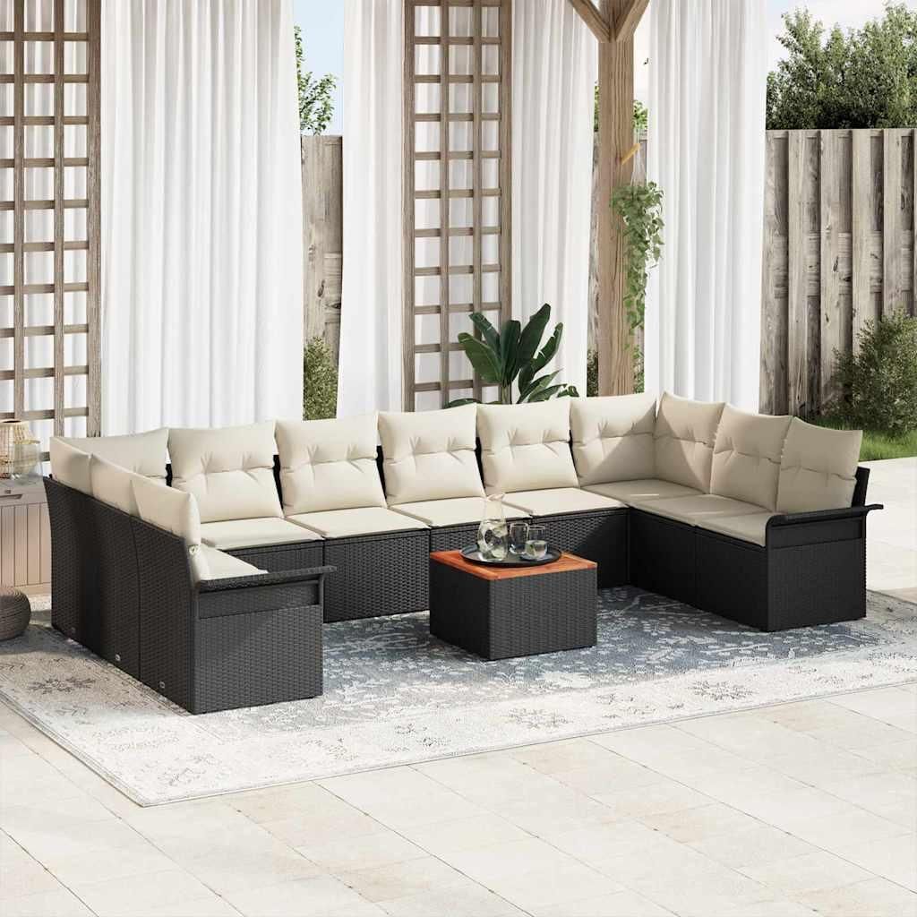 "2026 Promotion" Gartensofa-set mit Kissen - 11 pcs - Schwarz Poly-Rattan - Gartenmöbelset CC18890