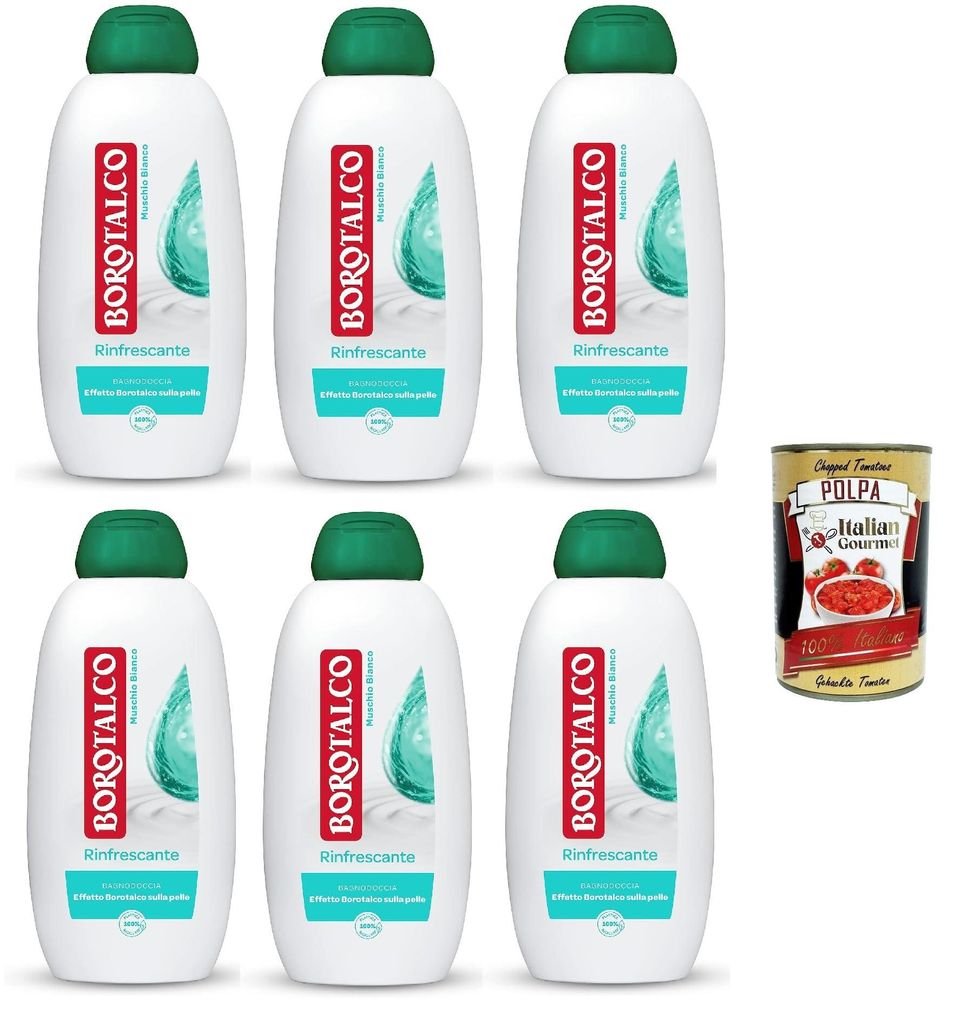 6x Borotalco Rinfrescante Muschio bianco Weißer Moschus Body Wash, Duschgel, Erfrischende Formel, Umhüllende Frische, getestet, 450 ml + Italian ...
