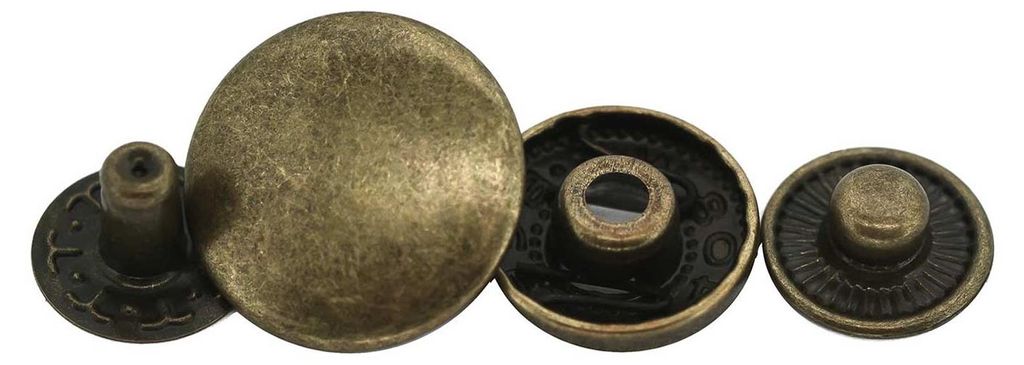 50 Stk Druckknopf Set rund S-Feder Verschlüsse Schnappknopf Metall Größen 12,5mm altmessing