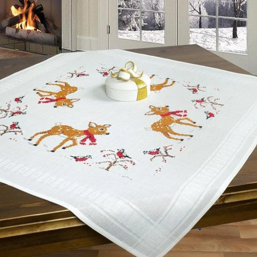 Kit Broderie Nappe 80x80 cm Point de Croix Facile avec Modèle Guidé