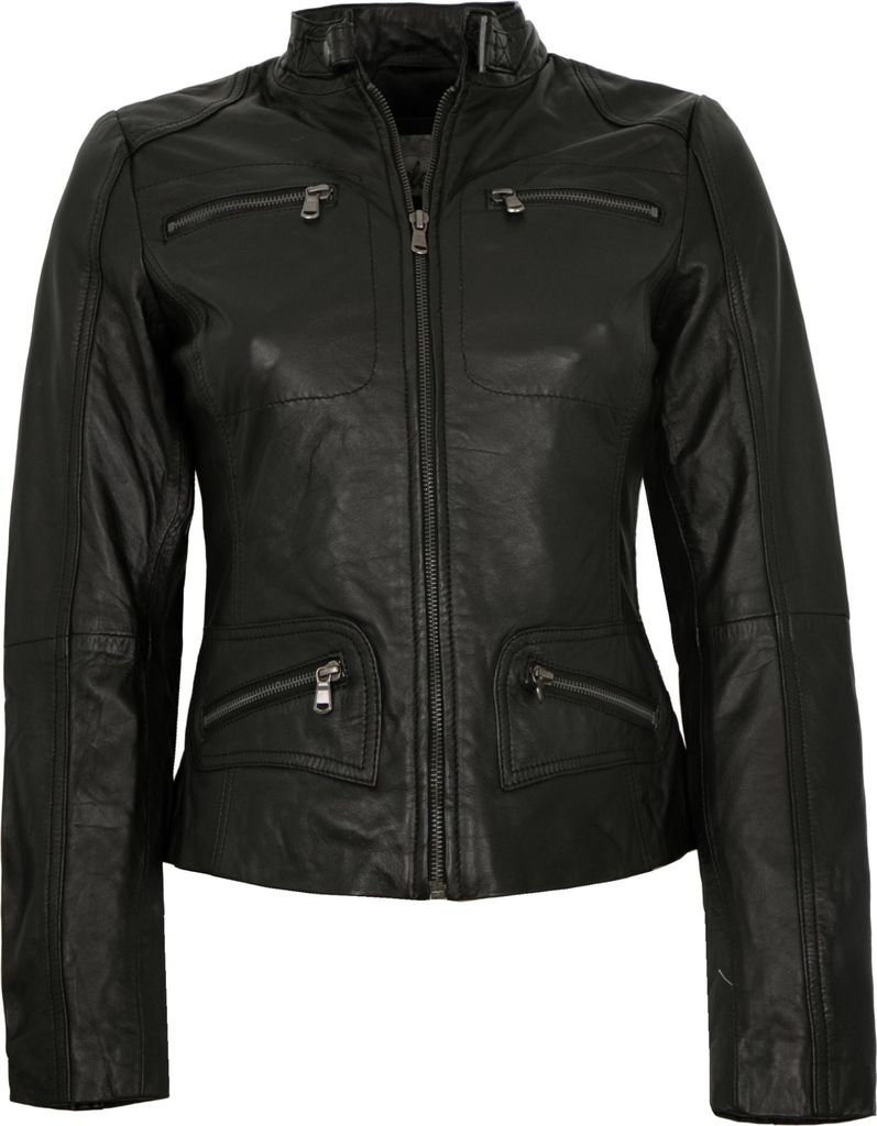 7eleven - Damen Lederjacke Lammnappa schwarz : 48