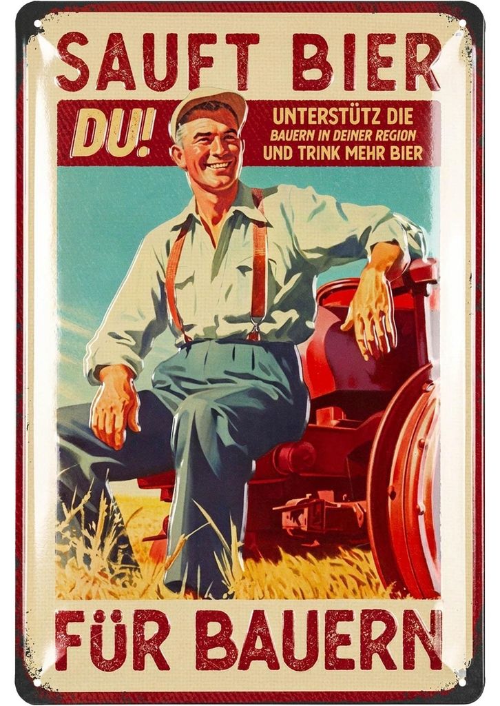 LANOLU Retro Blechschild BIER FÜR BAUERN - Landwirtschaft Produktbild 