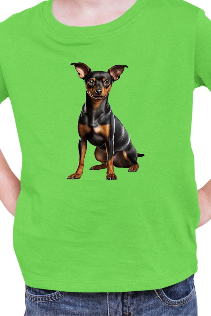 Kinder T-Shirt Dogs Breeds Miniature Pinscher Dog Breed 006, 9-11 Jahr - 140 / Lime