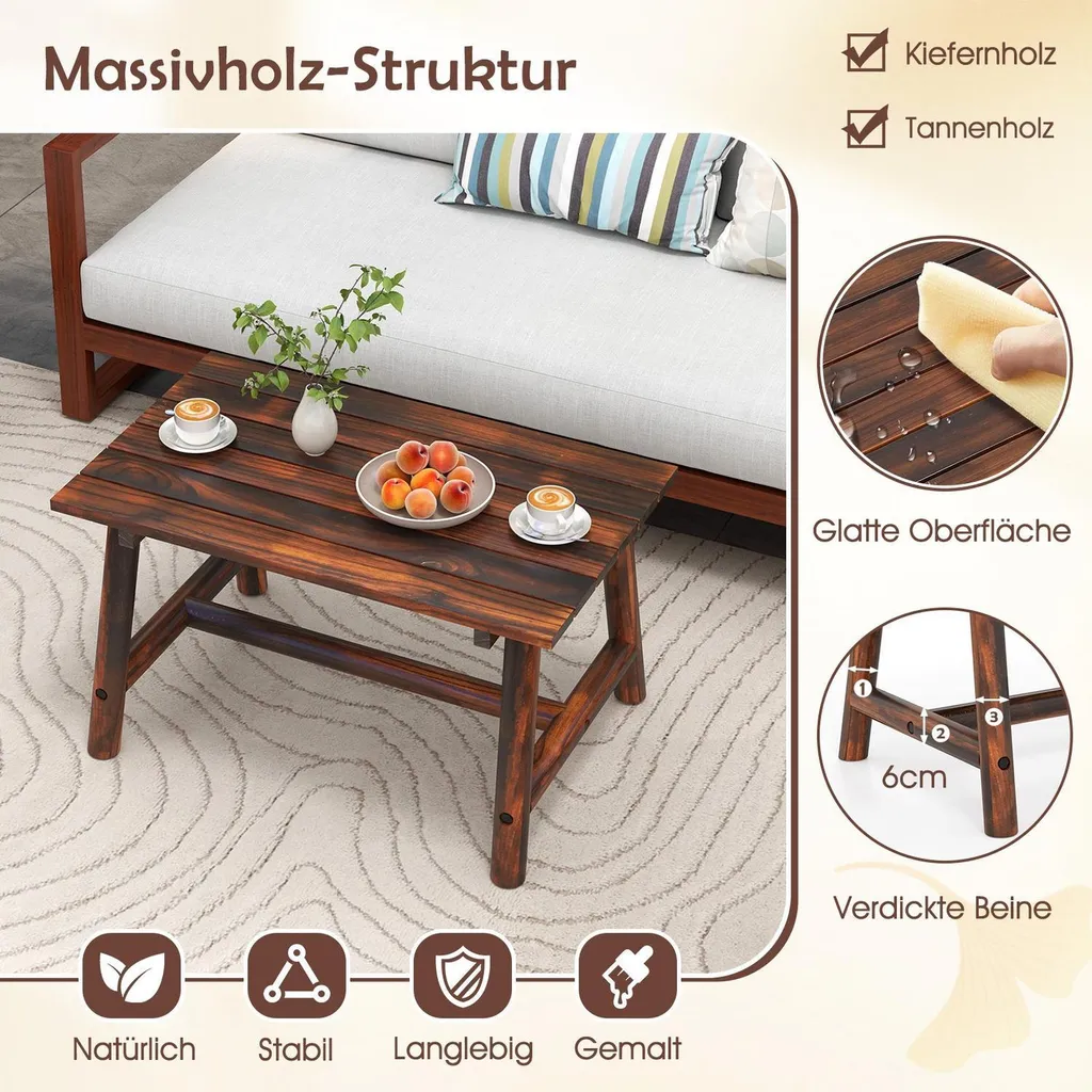 Table basse d'extérieur durable en pin à lattes - Format 100cm Largeur - 4