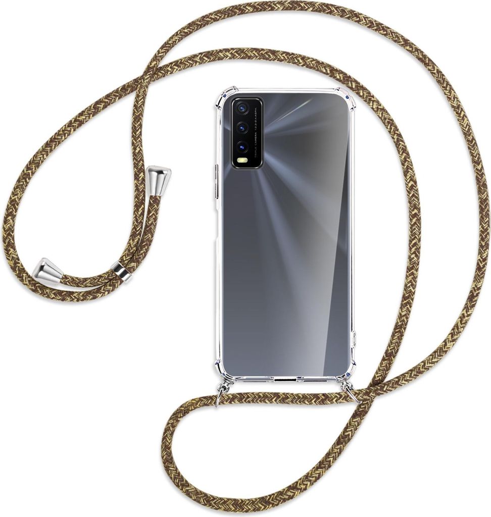 Handykette Backcover-Schutzhülle mit Band (Metall silberfarben) für vivo Y20s / Y11s - braun+beige