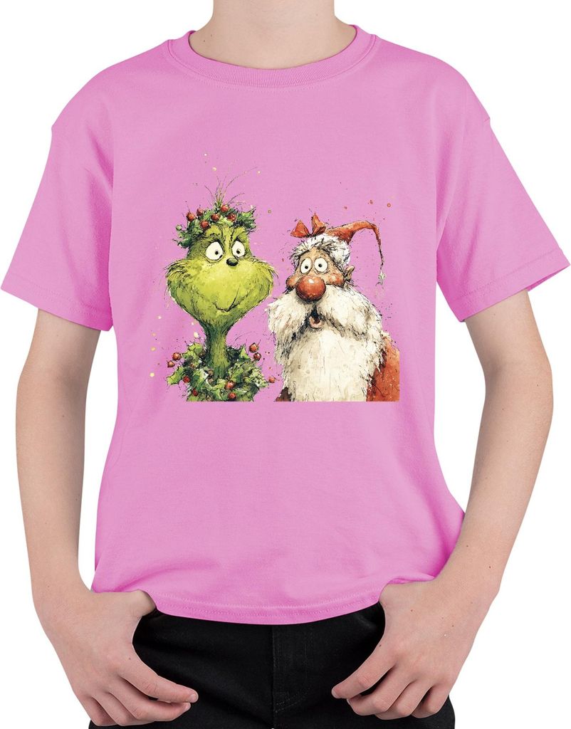 Grinch Weihnachtsmann Aquarell lustig Geschenk Vintage Uni Kinder T-Shirt, Pink, 116