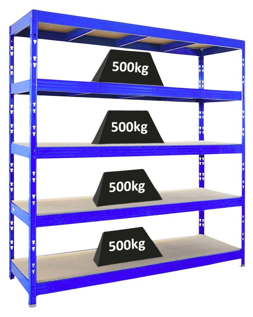 Profi Schwerlastregal Rhino | HxBxT 200x200x60cm | 5 Spanplatten-Ebenen 8mm | Fachlast 500kg | Blau