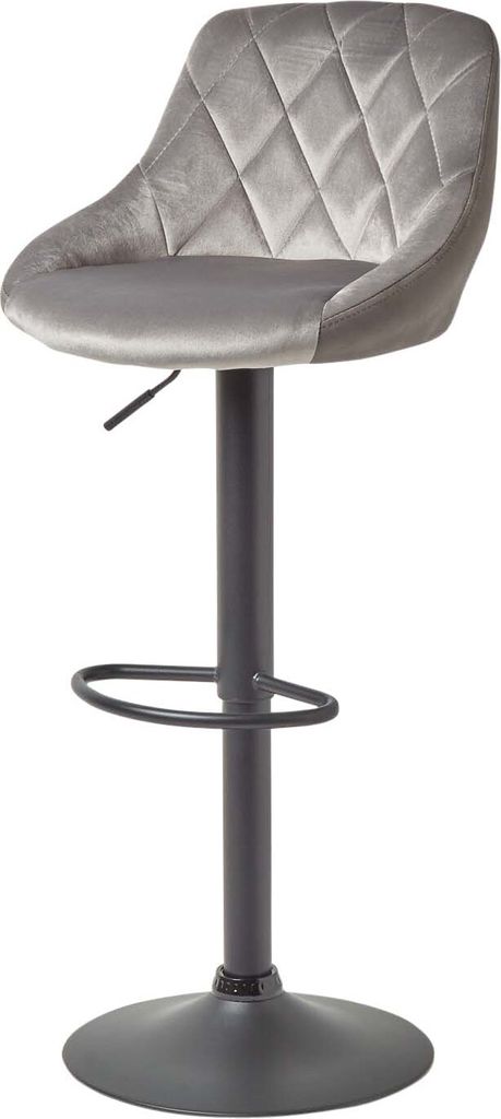 HOMESCAPES Barstuhl Samt-Bezug „Henley“ Barhocker höhenverstellbar Tresenstuhl mit Rückenlehne 97cm hoch - grau