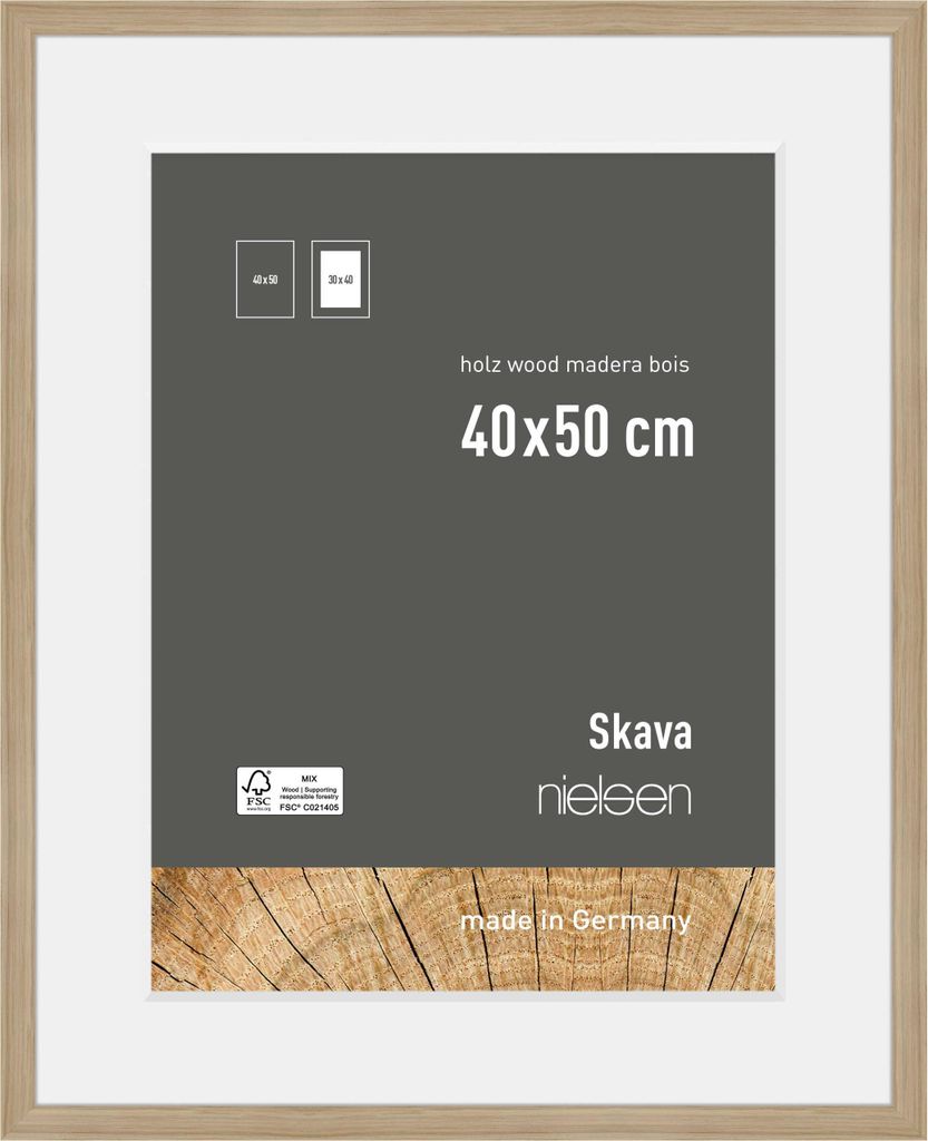 nielsen Holz Bilderrahmen Skava Eiche, 40,0 x 50,0 cm - mit Passepartout 30x40 cm
