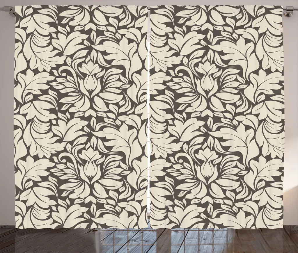 Rideau pour Grand Salon Déco Rustique Taupe 280x225 cm Feuilles Vintage