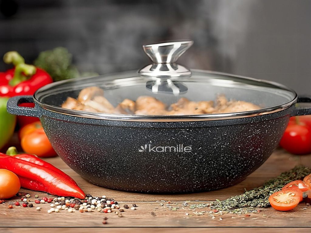 4,0 L MARMOR-TOPF Wok-Pfanne BRYTFANNA DECKEL INDUKTION GAS KAMILLE
