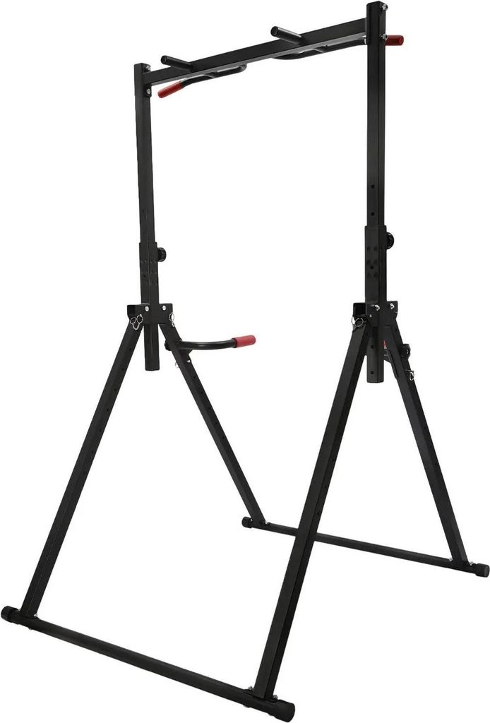 Klimmzugstange & Dip-Station - Freistehendes Stativ - Höhenverstellbar 1,75–2,3 m - Max. 200 kg - Kohlenstoffstahl - Größe 1,16×1,33 m - Schwarz