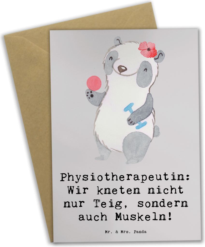 Mr. & Mrs. Panda Beileidskarte Physiotherapeutin Humor - Grau Pastell - Geschenk, Berufe, weihnachtskarten, hochzeitskarten, osterkarte, personalis...