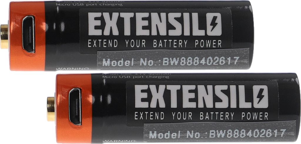 EXTENSILO 2x AA Mignon Akkus mit Micro USB-Anschluss (920 mAh, 1,5 V, Li-Ion)