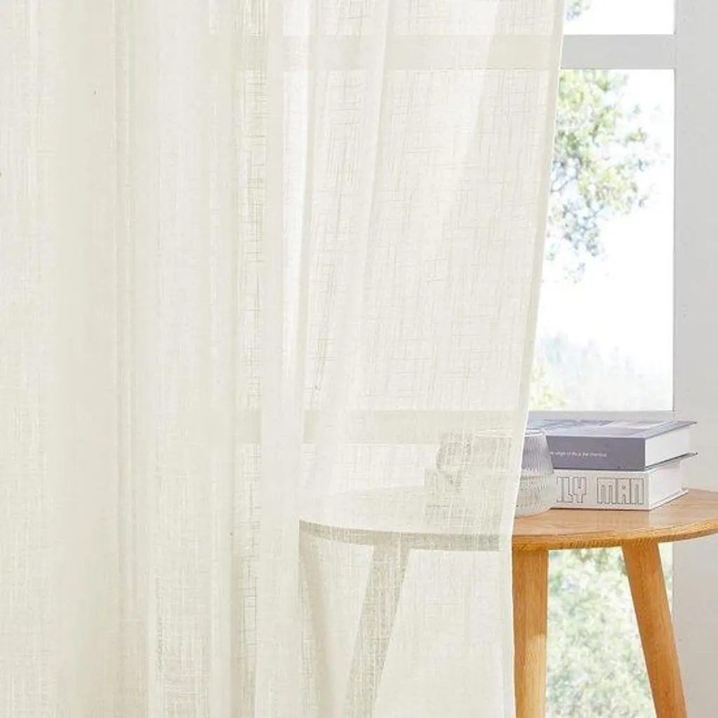 Rideau lin beige anti-vis-à-vis 240x132 cm pour lumière naturelle