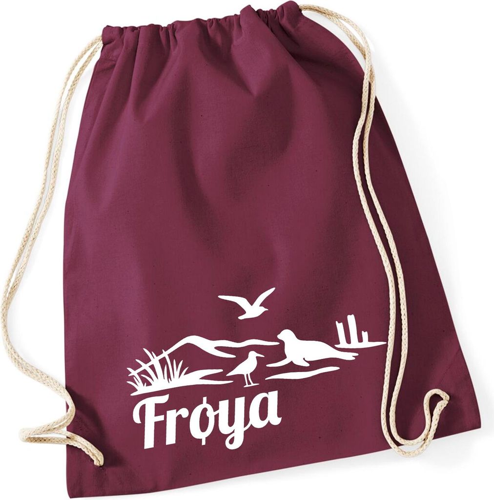 Huuraa Turnbeutel Frøya Norwegen 12 Liter Burgundy Baumwolle Rucksack Geschenkidee