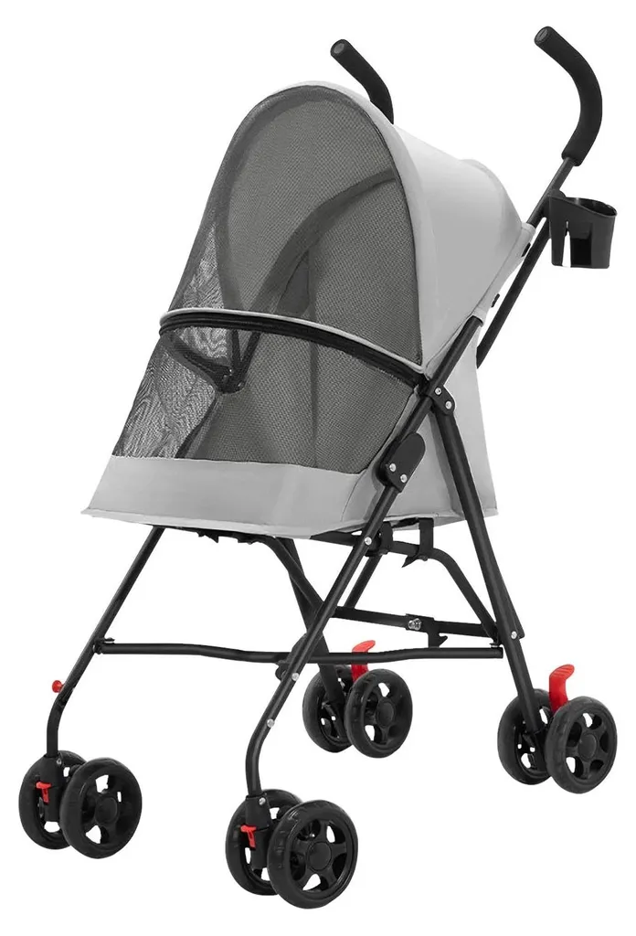 Poussette animaux pliable grise : transportez votre chien sans effort