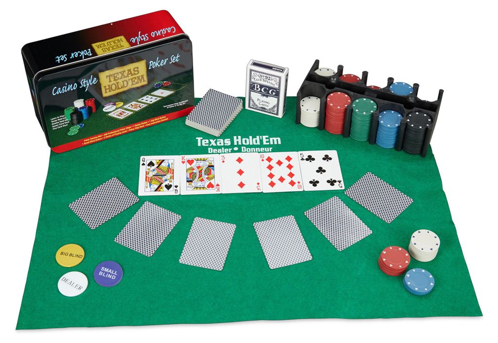 Relaxdays Pokerset, 200 Chips, Spielmatte, 2 Kartendecks, Produktbild 
