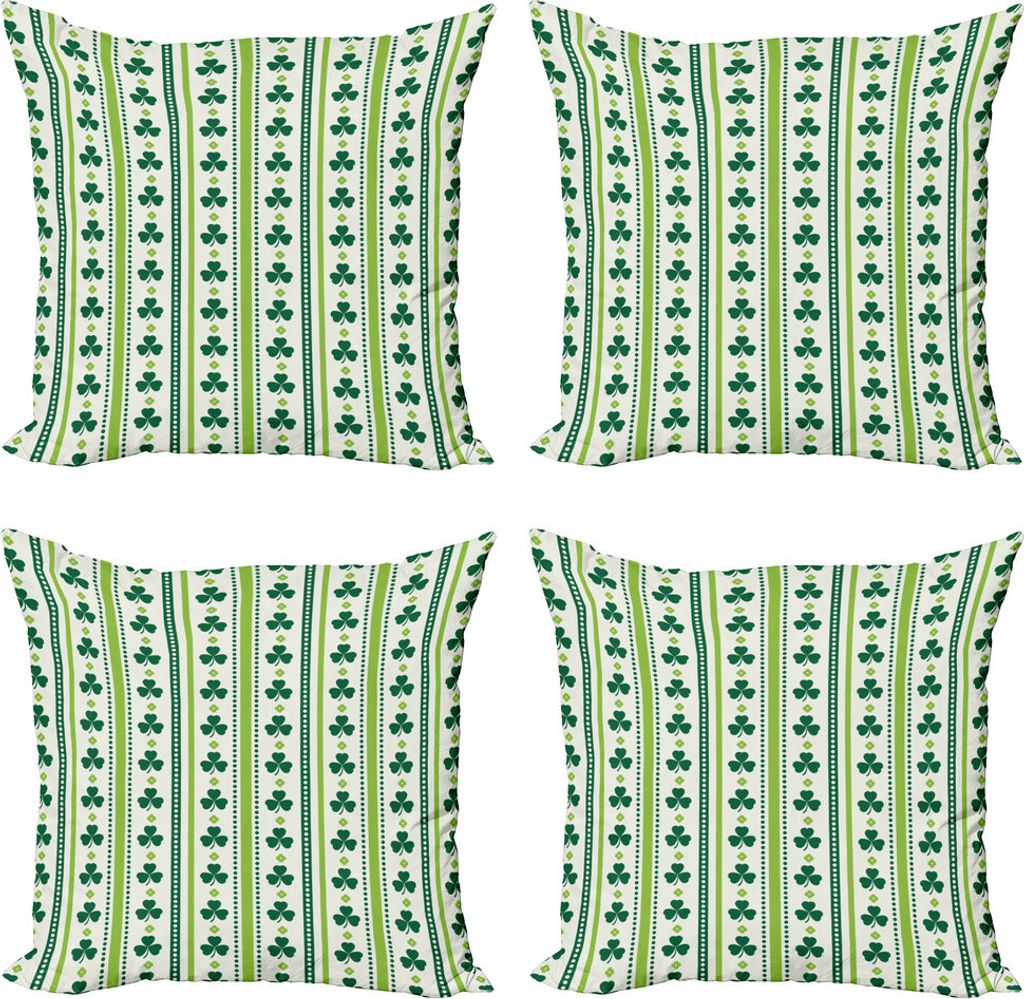 ABAKUHAUS Blumen Kissenbezug Set (4 Stück), Irish Clovers Linien Punkte, Moderner Doppelseitiger Digitaldruck, 40 cm x 40 cm, Lime Green Dark Green