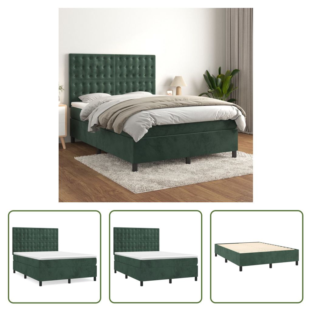 The Living Store Boxspringbett mit Matratze Dunkelgrün 140x190 cm Samt