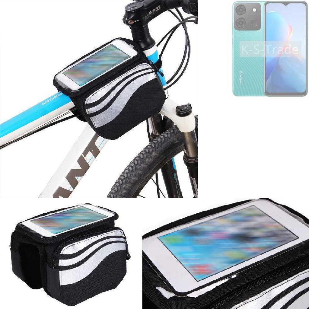 K-S-Trade Rahmentasche Fahrrad-Halterung kompatibel mit Infinix Smart 7 Plus Rahmenhalterung Fahrrad Handyhalterung Fahrradtasche Handy Smartphone