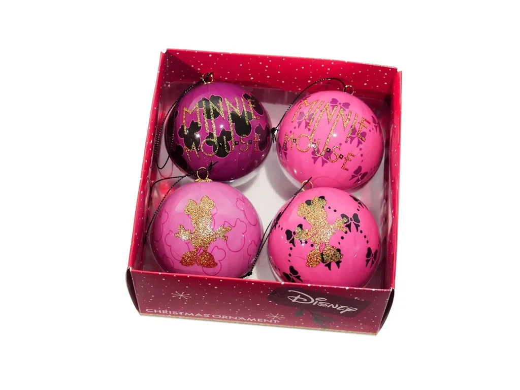 Lot 4 Boules de Noël Disney Minnie Rose Incassables et Décoratives