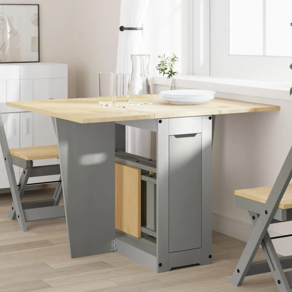 Table à manger modulable en pin massif gris avec abattants pliables