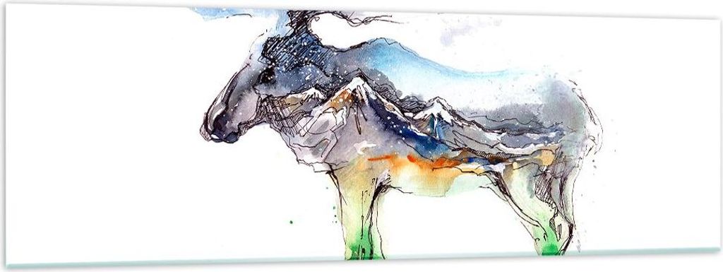 Bilder auf glas - Moose Berge Winter illustration - 160x50cm - Glasbilder - Wandbilder - Kunstdruck - zum Aufhängen bereit - Wanddekoration aus Gl...