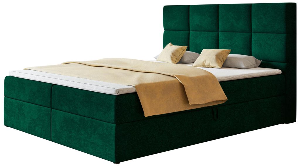 Boxspringbett Roma 140x200 mit Stauraum und Bonell-Matratze, Dunkelgrün