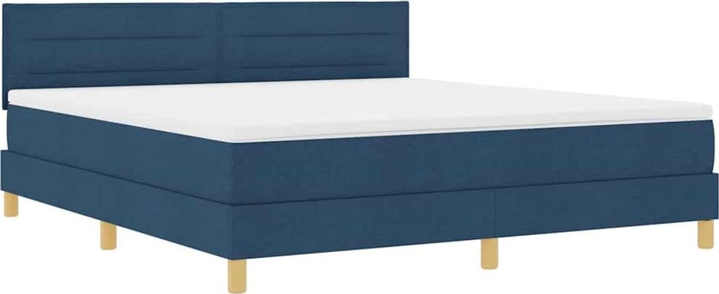 vidaXL LED Boxspringbett mit LED-Lichtleisten Blau 180 x 200 cm Stoff