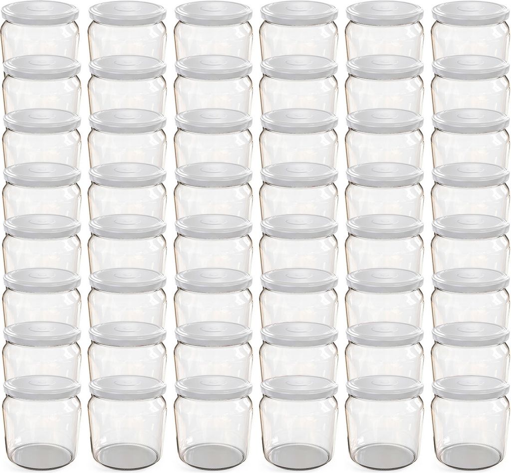 Oputec 48x 360 ml Einmachgläser mit Schraubdeckel Weiß – Perfekt für Konfitüren, Vorratsgläser mit Deckel ideal als Marmeladengläser und Sc...