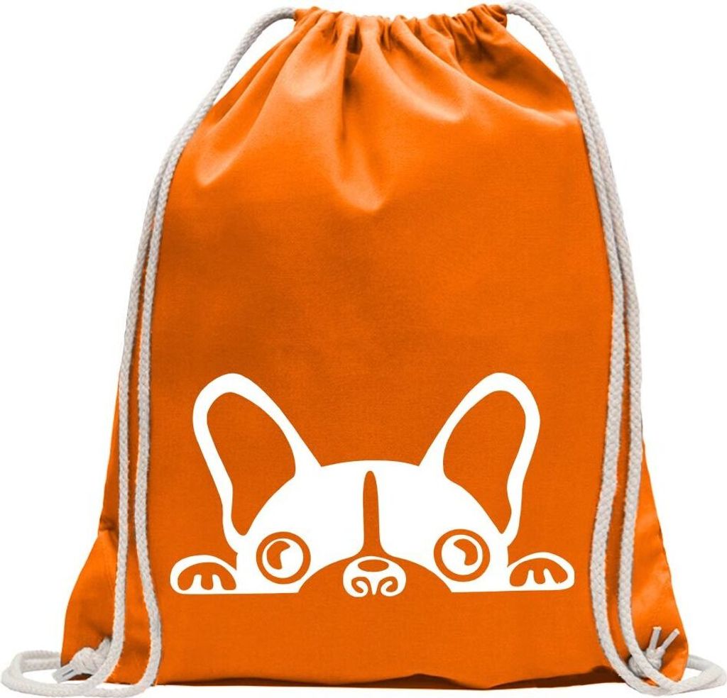 Kiwistar - Turnbeutel - mandarin - Halbe Französische Bulldogge - Fun Rucksack Sport Beutel Gymsack Baumwolle mit Ziehgurt