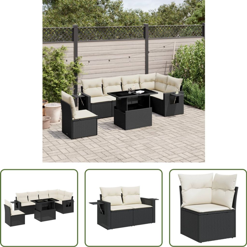 The Living Store 7-tlg. Garten-Sofagarnitur mit Kissen Schwarz Poly Rattan