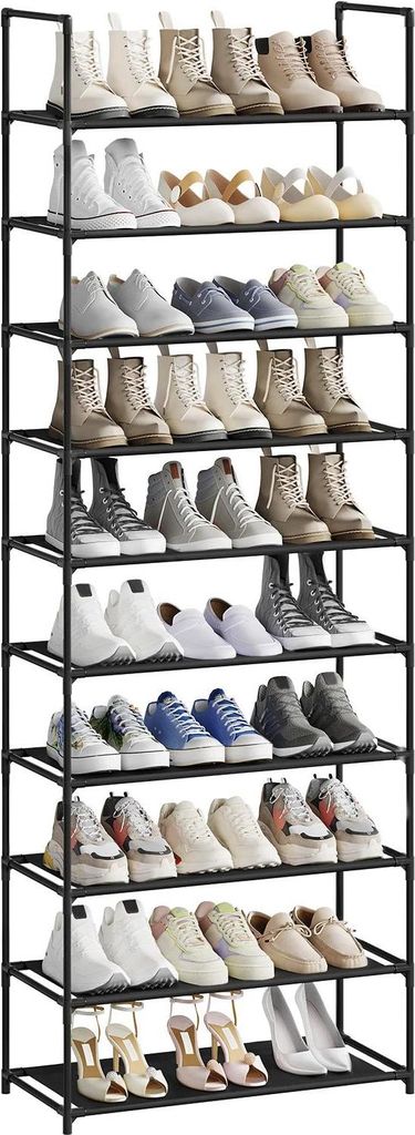 Schuhregal - Schmale Schuhablage - Metallrahmen, Vliesböden - Maße 61x28x89 cm - 15 Paar - Tragkraft 5 kg pro Ebene - Grün
