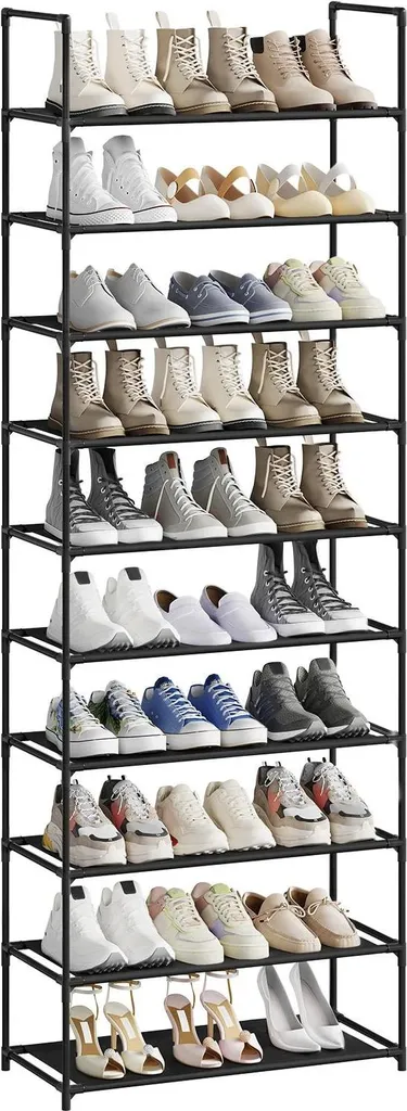 Étagère à chaussures 15 paires avec 5 niveaux en métal et tissu vert