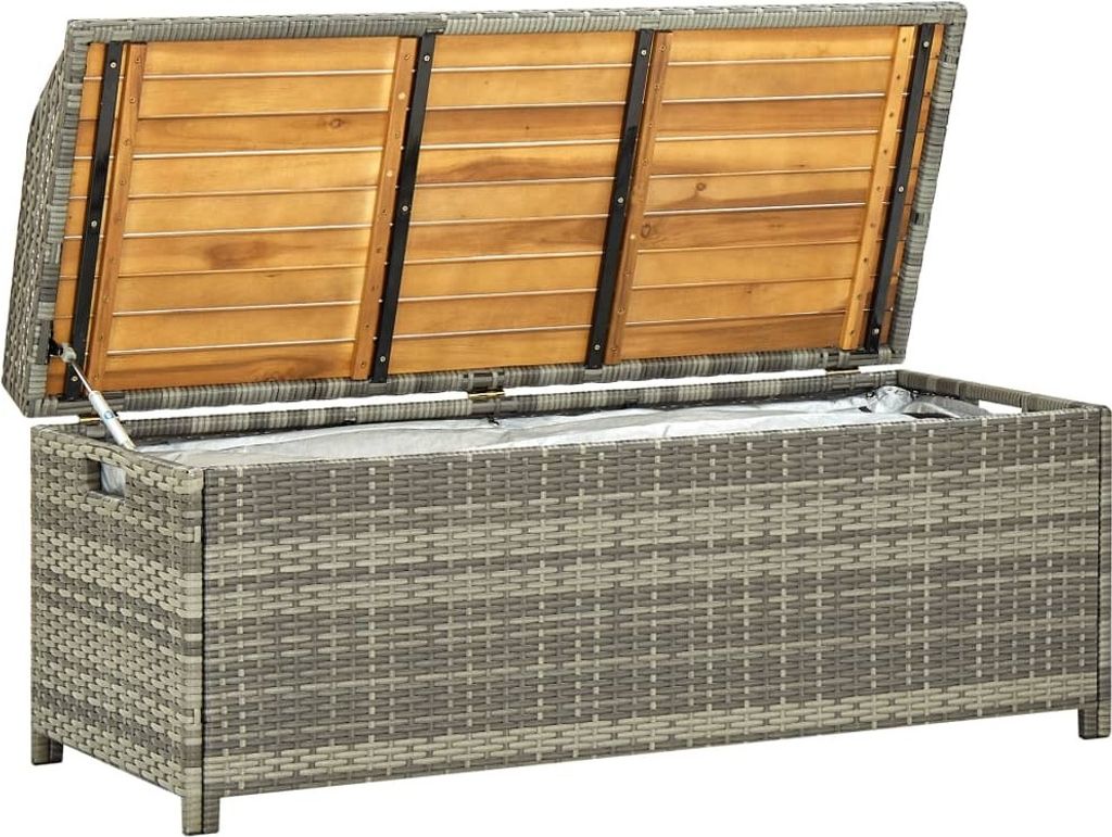 vidaXL Gartenbank mit Stauraum 120 cm Poly Rattan Grau Produktbild 