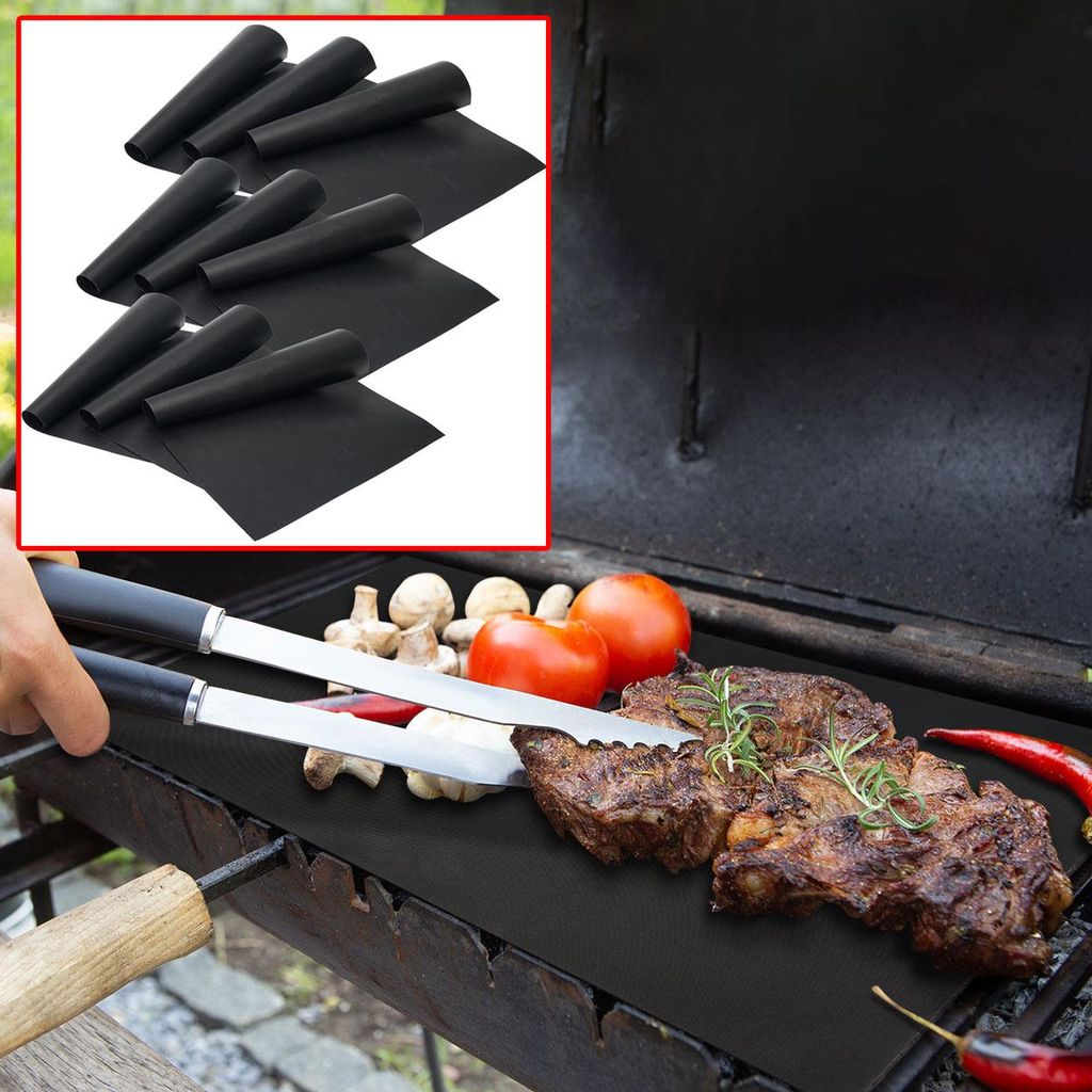 Antihaft BBQ-Grillmatte, 9er-Set Bratmatte aus Glasfaser-Material, wiederverwendbar, für Gasgrill, Holzkohlegrill, Elektrogrill, lebensmittelkonform